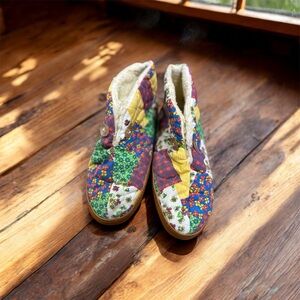 Vintage 80s Dear Foam Colorful Patchwork Women's Slippers